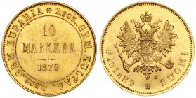 Russia for Finland 10 Markkaa 1879 S Alexander II (1854-1881). Obverse: Crowned imperial double eagle holding orb and scepter. Reverse: Denomination a...
