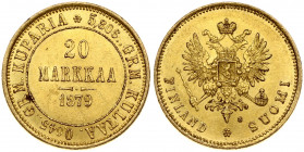 Russia for Finland 20 Markkaa 1879 S Alexander II (1854-1881). Obverse: Crowned imperial double eagle holding orb and scepter. Reverse: Denomination a...
