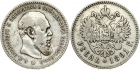 Russia 1 Rouble 1891 (АГ) St. Petersburg. Alexander III (1881-1894). Obverse: Head right. Reverse: Crowned double imperial eagle ribbons on crown. Sma...