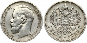 Russia 1 Rouble 1895 (АГ) St. Petersburg. Nicholas II (1894-1917). Obverse: Head left. Reverse: Crowned double-headed imperial eagle ribbons on crown....