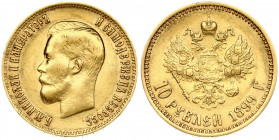 Russia 10 Roubles 1899 (ФЗ) St. Petersburg. Nicholas II (1894-1917). Obverse: Head right. Reverse: Crowned double imperial eagle ribbons on crown. Gol...