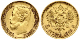 Russia 5 Roubles 1899 (ФЗ) St. Petersburg. Nicholas II (1894-1917). Obverse: Head right. Reverse: Crowned double imperial eagle ribbons on crown. Gold...