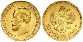 Russia 10 Roubles 1900 (ФЗ) St. Petersburg. Nicholas II (1894-1917). Obverse: Head right. Reverse: Crowned double imperial eagle ribbons on crown. Gol...