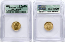 Russia 5 Roubles 1904 (AP) St. Petersburg. Nicholas II (1894-1917). Obverse: Head right. Reverse: Crowned double imperial eagle ribbons on crown. Gold...