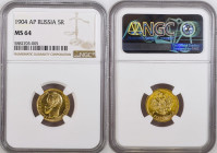 Russia 5 Roubles 1904 (АР) St. Petersburg. Nicholas II (1894-1917). Nicholas II (1894-1917). Obverse: Head right. Reverse: Crowned double imperial eag...