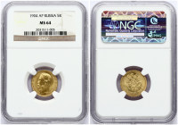 Russia 5 Roubles 1904 (AP) St. Petersburg. Nicholas II (1894-1917). Obverse: Head right. Reverse: Crowned double imperial eagle ribbons on crown. Gold...