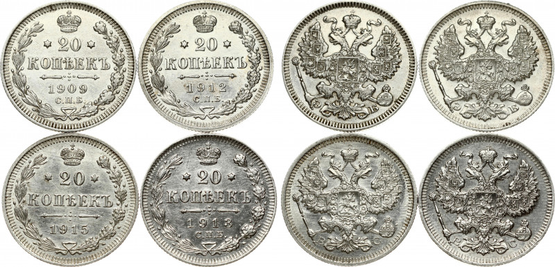 Russia 20 Kopecks (1909-1915) Nicholas II (1894-1917). Obverse: Crowned double-h...