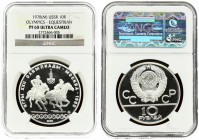 Russia USSR 10 Roubles 1978(m) 1980 Olympics. Obverse: National arms divide CCCP with value below. Reverse: Equestrian sports. Silver. Y 160. NGC PF 6...