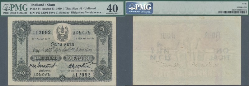 Thailand: Kingdom of Siam 1 Tical 1919, P.14, highly rare note with a few folds ...