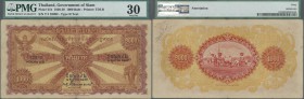 Thailand: Government of Siam 1000 Baht 1930, P.21b, lightly toned paper with some folds and tiny hole at center, annotations on back, PMG graded 30 Ve...