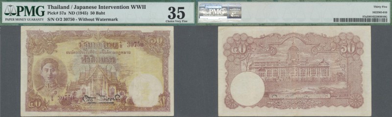 Thailand: Japanese Intervention WW II 50 Baht ND(1945), P.57a, vertically folded...