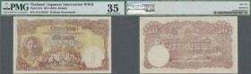 Thailand: Japanese Intervention WW II 50 Baht ND(1945), P.57a, vertically folded and some other creases in the paper and lightly stained, PMG graded 3...