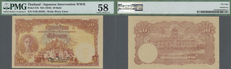 Thailand: Japanese Intervention WW II 50 Baht ND(1945) with watermark, P.57b in ...
