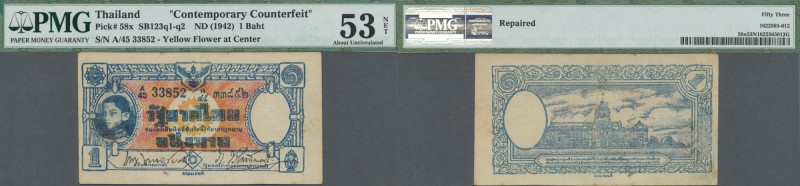 Thailand: 1 Baht ND(1942) contemporary counterfeit, P.58x, lightly toned paper w...