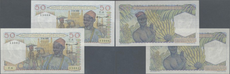 Togo: Pair of the 50 Francs 1955 Institut d'Émission de l'Afrique Occidentale Fr...
