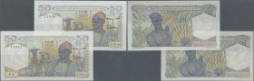 Togo: Pair of the 50 Francs 1955 Institut d'Émission de l'Afrique Occidentale Française et du Togo, P.44, one with serial number 13002 in UNC conditio...