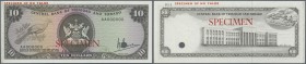 Trinidad & Tobago: 10 Dollars ND(1977) Specimen P. 32s, zero serial numbers and specimen overprint, cancellation hole, trace of attachment at left bor...