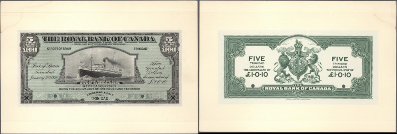 Trinidad & Tobago: The Royal Bank of Canada 5 Dollars 1920 front and backside re...
