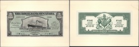 Trinidad & Tobago: The Royal Bank of Canada 5 Dollars 1920 front and backside remainder on cardboard, P.S151r, both in UNC condition with a few stains...
