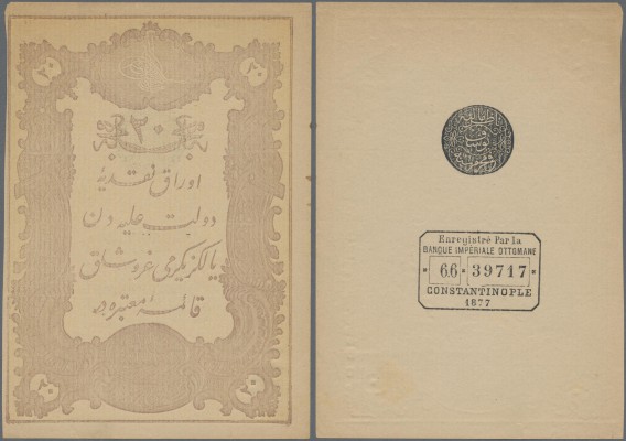 Turkey: Banque Impériale Ottomane 20 Kurus AH 1293-1295 (1876-1878) with Toughra...