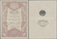 Turkey: Banque Impériale Ottomane 100 Kurus AH 1293-1295 (1876-1878) with Toughra of Abdul Hamid II on front, P.51, with horizontal fold at center, ti...