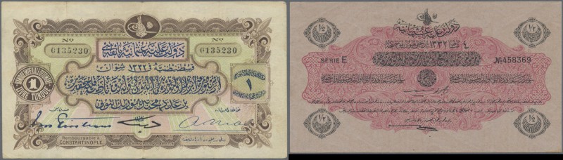 Turkey: Pair with 1 Livre Tuque L.1332 (1914) issued note with serial number P.6...