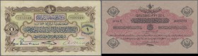 Turkey: Pair with 1 Livre Tuque L.1332 (1914) issued note with serial number P.68a (F+) and 1/2 Livre AH1332 (1913) P.98 (aUNC) (2 pcs.)