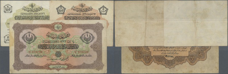 Turkey: set with 3 Banknotes 5 Piastres L. 22.12. AH 1331 / 1912 P.79, 5 Piastre...