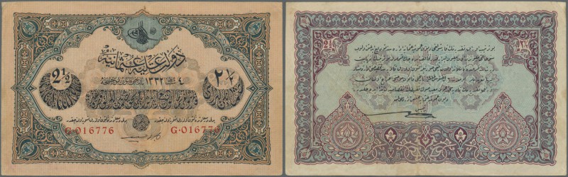 Turkey: 2 1/2 Livres ND P. 100, used with folds and creases but still very crisp...