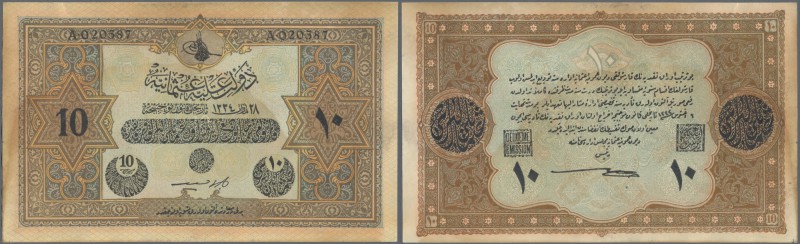 Turkey: 10 Livres Turques AH1334 (1918) contemporary forgery without watermark a...