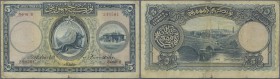Turkey: 5 Livres L. AH1341 (1926), series 8, P.120 with toned paper and some spots, small border tears and tiny tear at left center. Condition: F/F-