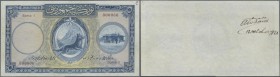 Turkey: 5 Livres L. AH1341 (1926) front proof SPECIMEN, P.120ps, hand cut with soft vertical fold at center and some printers annotations at upper rig...