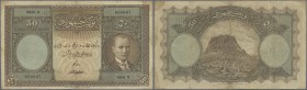 Turkey: 50 Livres L. AH1341 (1926), series 5, P.122, extraordinary rare as an issued note with repaired and restored parts at upper and lower margin, ...