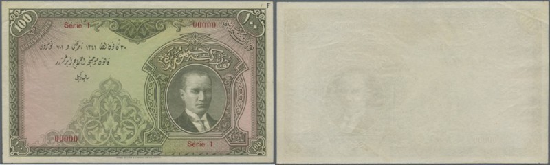 Turkey: 100 Livres ND(1927) Specimen P. 123s, uniface printed, corner fold at up...