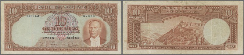 Turkey: 10 Lirasi L. 1930 (1937-1939) ”Atatürk” - 2nd Issue, P.128 with small bo...