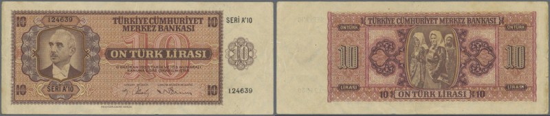 Turkey: 10 Lirasi L. 1930 (1942-1947) ”İnönü” - 3rd Issue, P.141, rare banknote ...