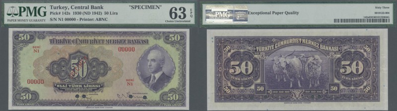 Turkey: 50 Lirasi L. 1930 (1942-1947) ”İnönü” - 3rd Issue SPECIMEN, P.142s in al...