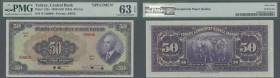 Turkey: 50 Lirasi L. 1930 (1942-1947) ”İnönü” - 3rd Issue SPECIMEN, P.142s in almost perfect condition with a few minor crease in the paper at left bo...