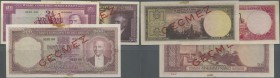Turkey: set of 3 Specimen notes containing 2x 2 1/2 Lira L.1930P. 152as, 140 as, (both aUNC) and 500 Lira L.1930 P. 170s unfolded but with stains in X...