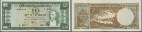 Turkey: 10 Lira L. 1930 (1951-1965), P.158, highly rare note with a soft vertical bend at center and tiny spots at left center on front and upper marg...
