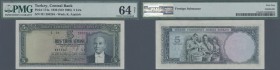 Turkey: 5 Lirasi L. 1930 (1951-1965) ”Atatürk” - 5th Issue in almost perfect condition with some foreign substance at right border, PMG graded 64 Choi...
