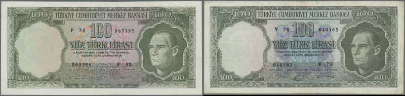 Turkey: Pair with 100 Lirasi L. 1930 (1951-1965) ”Atatürk” - 5th Issue P.177 (F)...