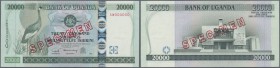 Uganda: 20.000 Shillings 2004 Specimen P. 46s with zero serial numbers and Specimen overprint, light dints in paper, condition: aUNC.