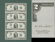 United States of America: Uncut sheet with 4 replacement notes 2 Dollars series 1976 with signature Neff & Simon and code letter ”A” for Boston, P.461...