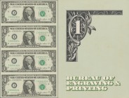 United States of America: sheet of 4 uncut notes 1 Dollar 1985 P. 474 in original folder of the Printing Works (BEP) in condition: UNC.