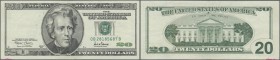 United States of America: 20 Dollars series 2001 with signature Marin & O'Neill, P.512 misprint, the seal of the Federal Reserve is missing at left. T...