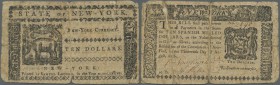 United States of America: 10 Dollars State of New York August 13th 1776, P.S2058, highly rare note in well worn condition with 2 cm tear at lower marg...
