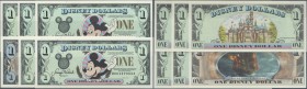 United States of America: Set with 6 notes 1-Disney-Dollar series 1996 letter ”A”, series 1998 letter ”A” and 2 x letter”D”, series 1999 letter ”D” an...