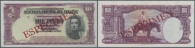 Uruguay: 1000 Pesos 1939 Specimen P. 41s, zero serial numbers, red specimen overprint, light handling in paper, condition: aUNC.
