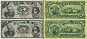 Uruguay: Banco Italiano del Uruguay uncut pair of 100 Pesos 1887 Series A and B, P.S215r, both in perfect UNC condition (2 pcs.)